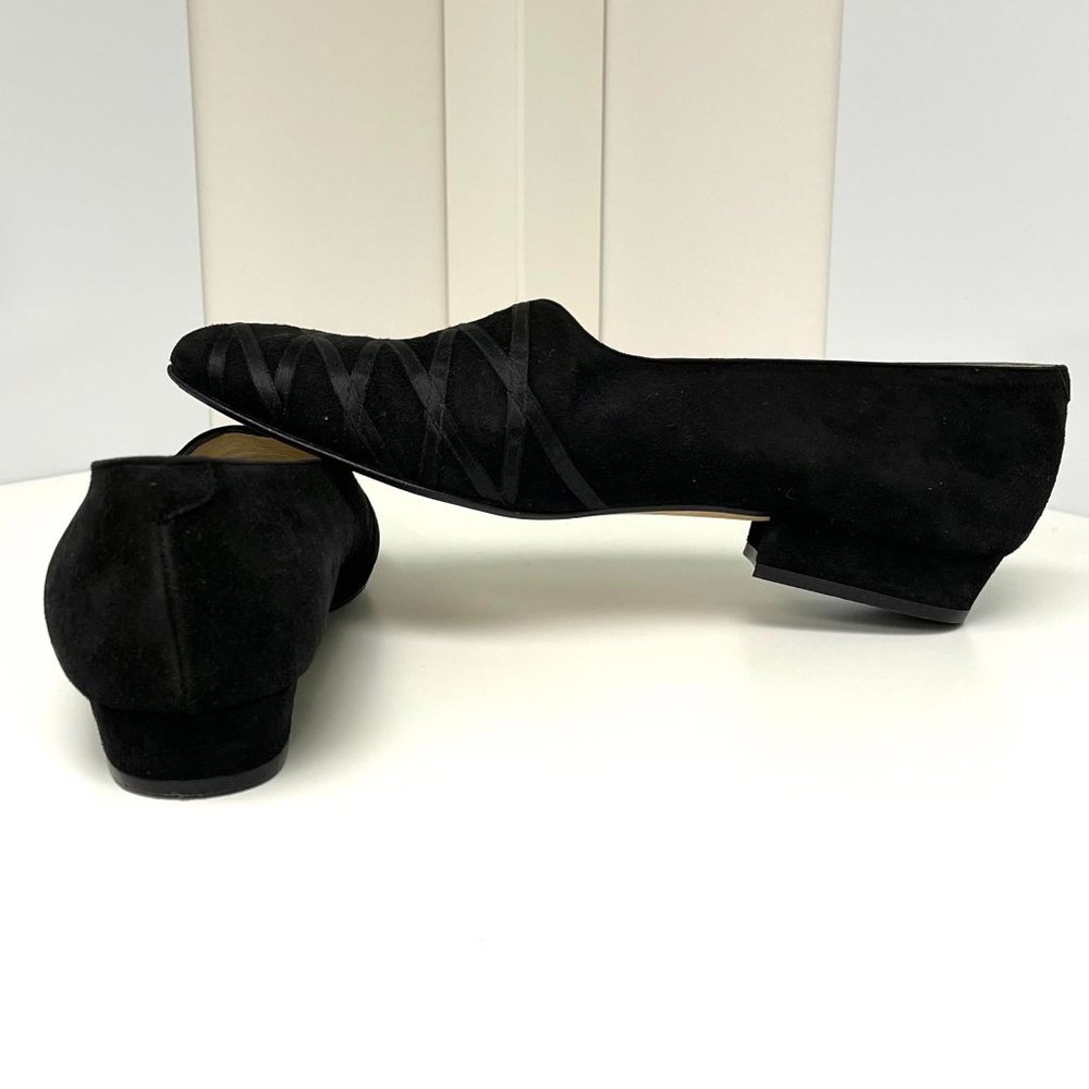 Bally black suede flats cross-cross design